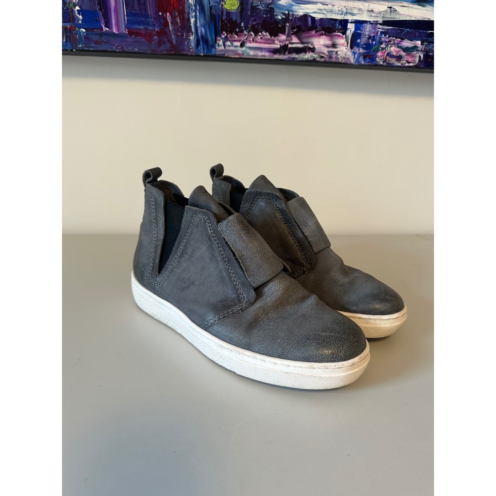 Miz Mooz Gray Leather High Top Slip On Platform Sneakers | Size 37